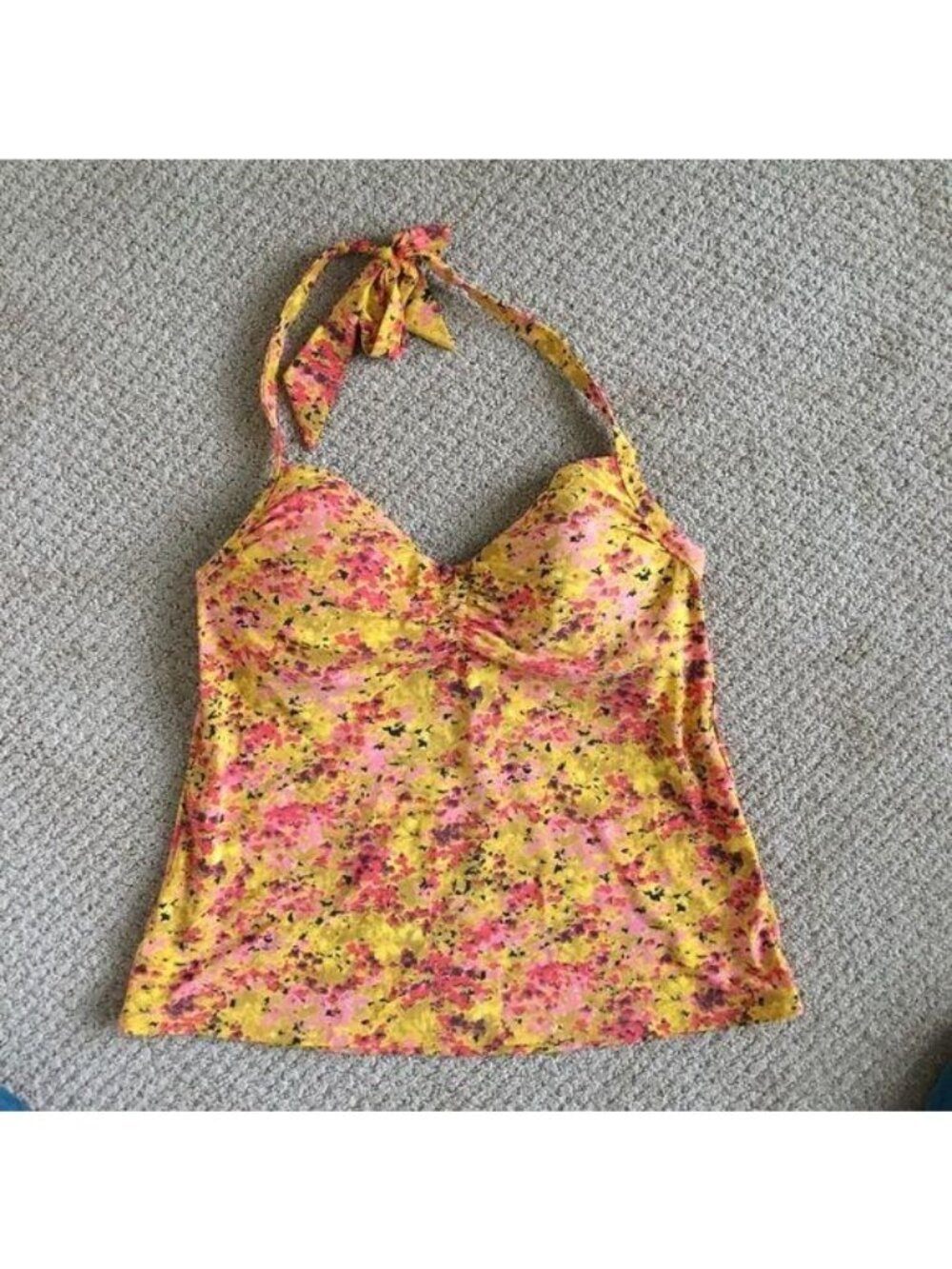 Lands End Swim Tankini Top Womens 6 Molded Cups Tie Halter Floral Orange